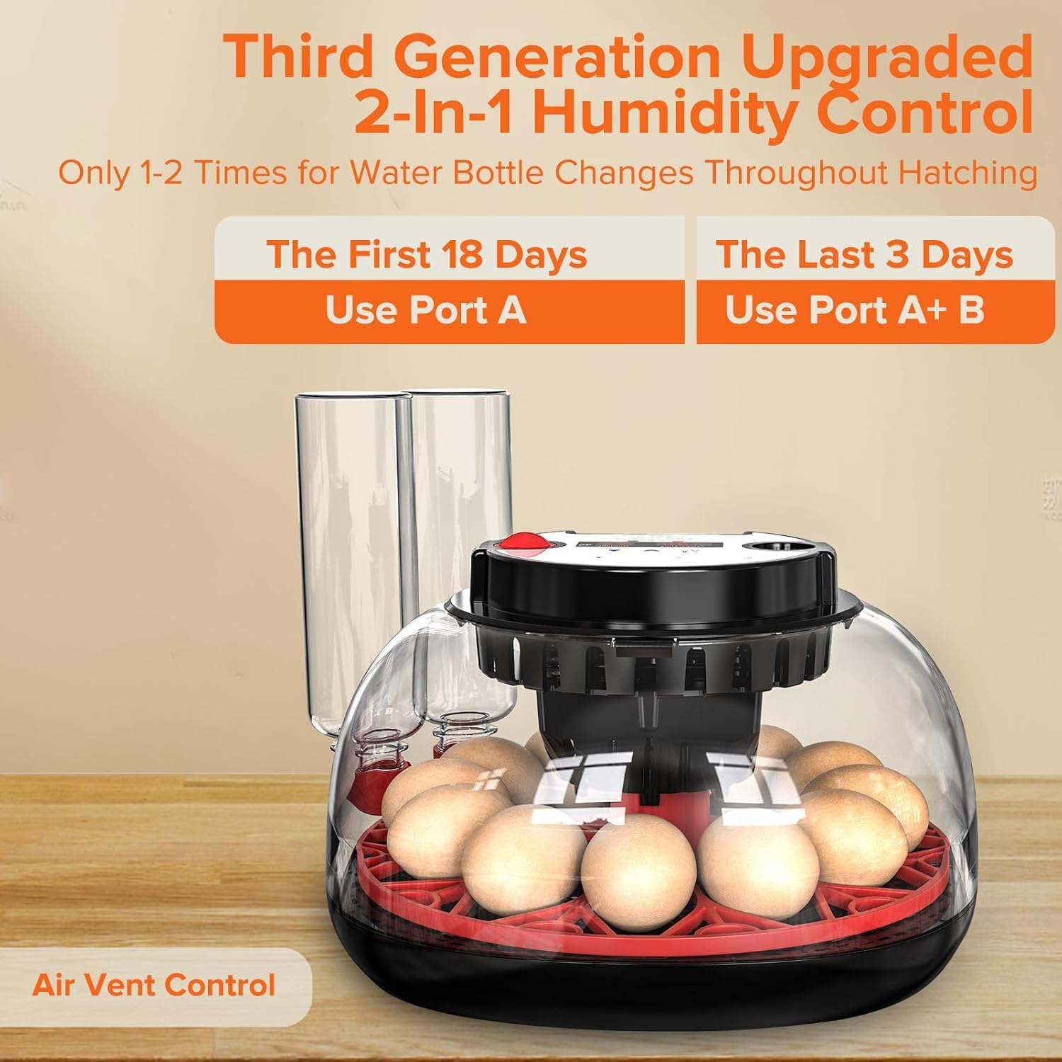 12 Egg Incubator with Automatic Turning, LED Display, Humidity & Temperature Control, Auto Water System & Built-in Egg Candler for Chicken, Duck, Quail, Goose