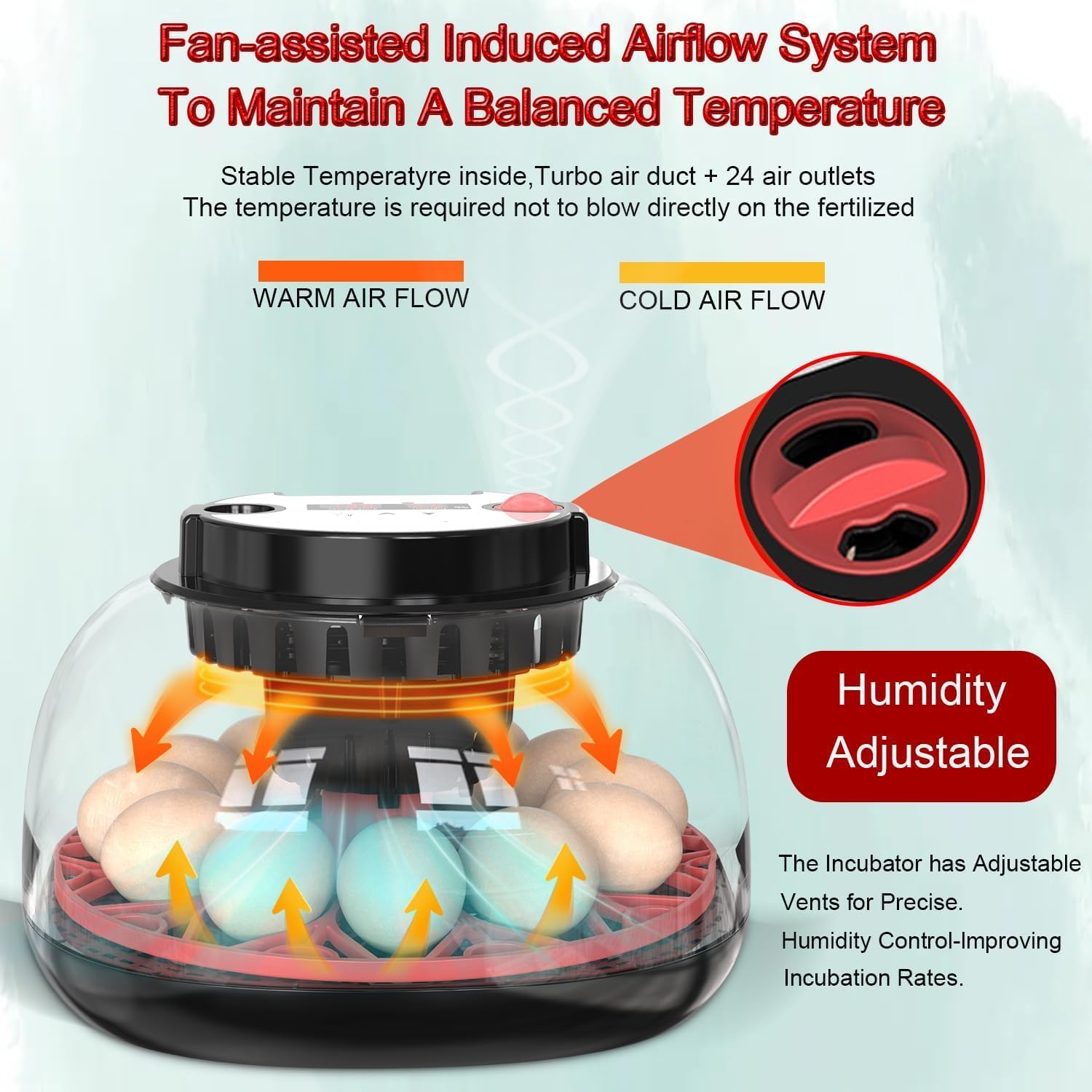 12 Egg Incubator with Automatic Turning, LED Display, Humidity & Temperature Control, Auto Water System & Built-in Egg Candler for Chicken, Duck, Quail, Goose