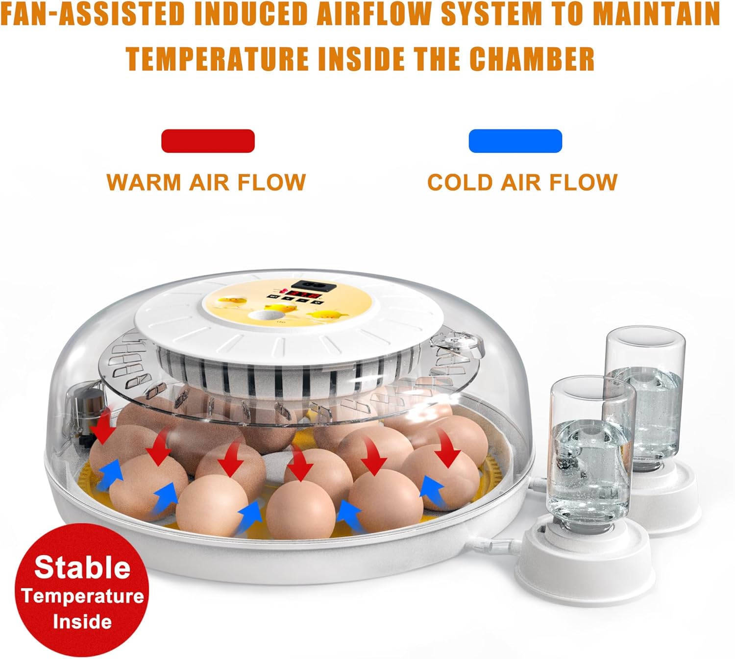 18 Egg Incubator with Automatic Turning, LED Display, Humidity & Temperature Control, Auto Water System & Built-in Egg Candler for Chicken, Duck, Quail, Goose