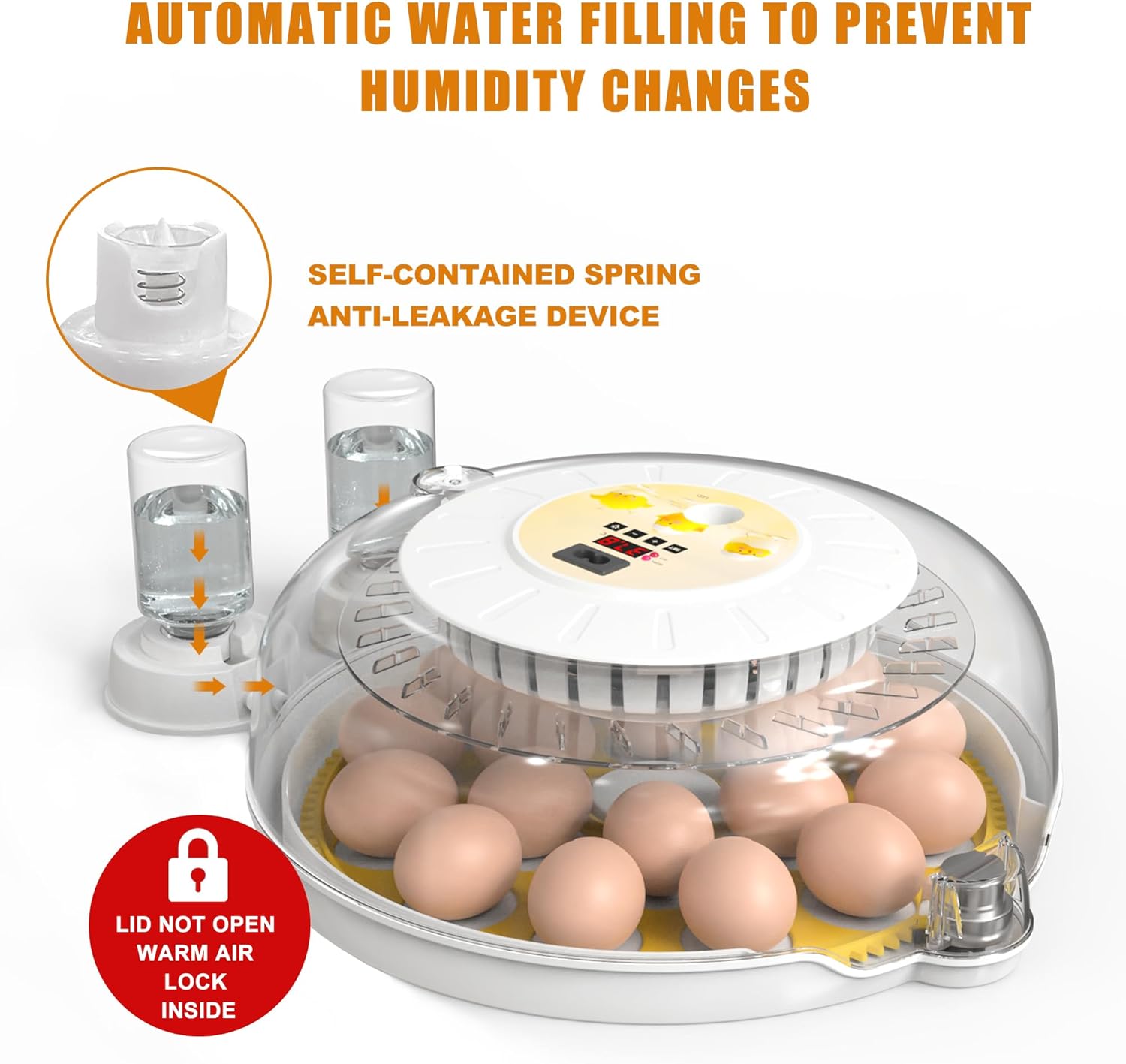 18 Egg Incubator with Automatic Turning, LED Display, Humidity & Temperature Control, Auto Water System & Built-in Egg Candler for Chicken, Duck, Quail, Goose