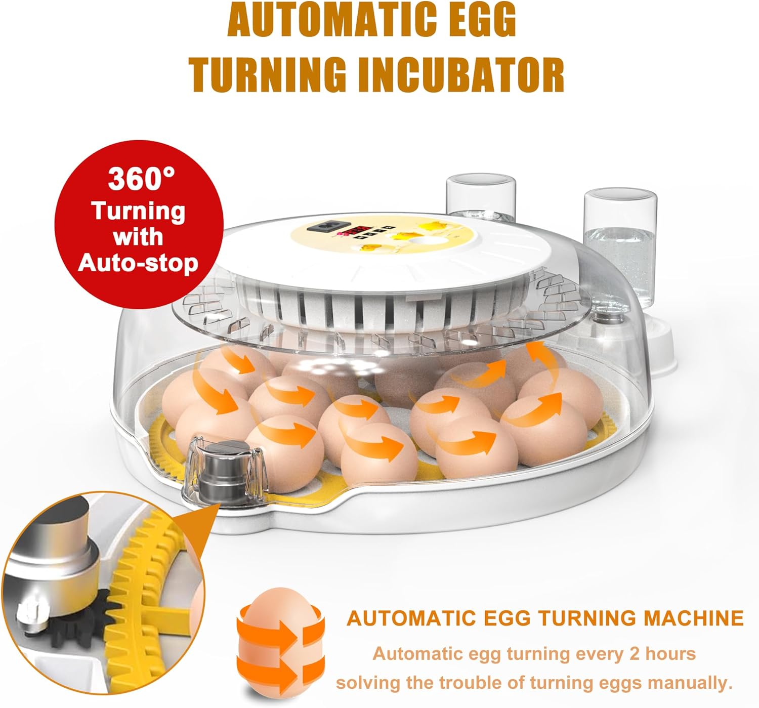 18 Egg Incubator with Automatic Turning, LED Display, Humidity & Temperature Control, Auto Water System & Built-in Egg Candler for Chicken, Duck, Quail, Goose