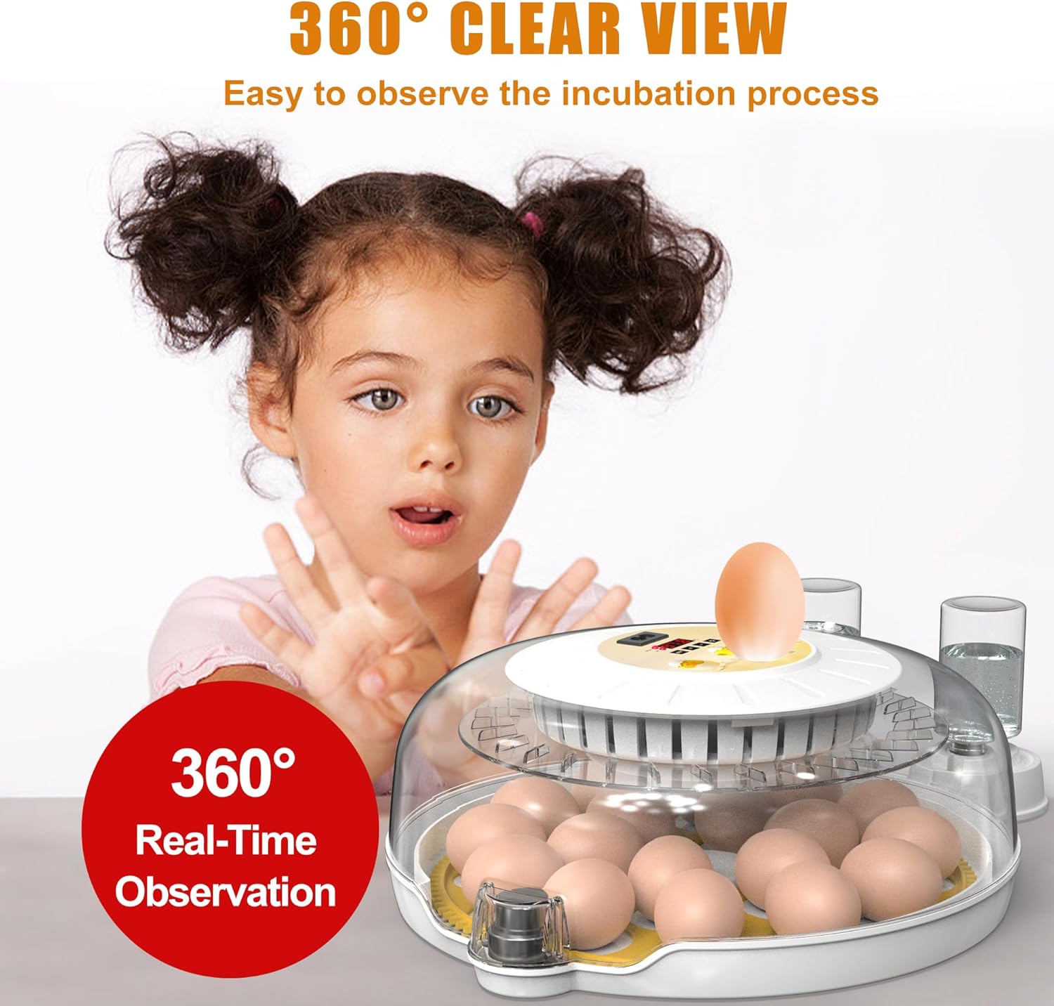 18 Egg Incubator with Automatic Turning, LED Display, Humidity & Temperature Control, Auto Water System & Built-in Egg Candler for Chicken, Duck, Quail, Goose