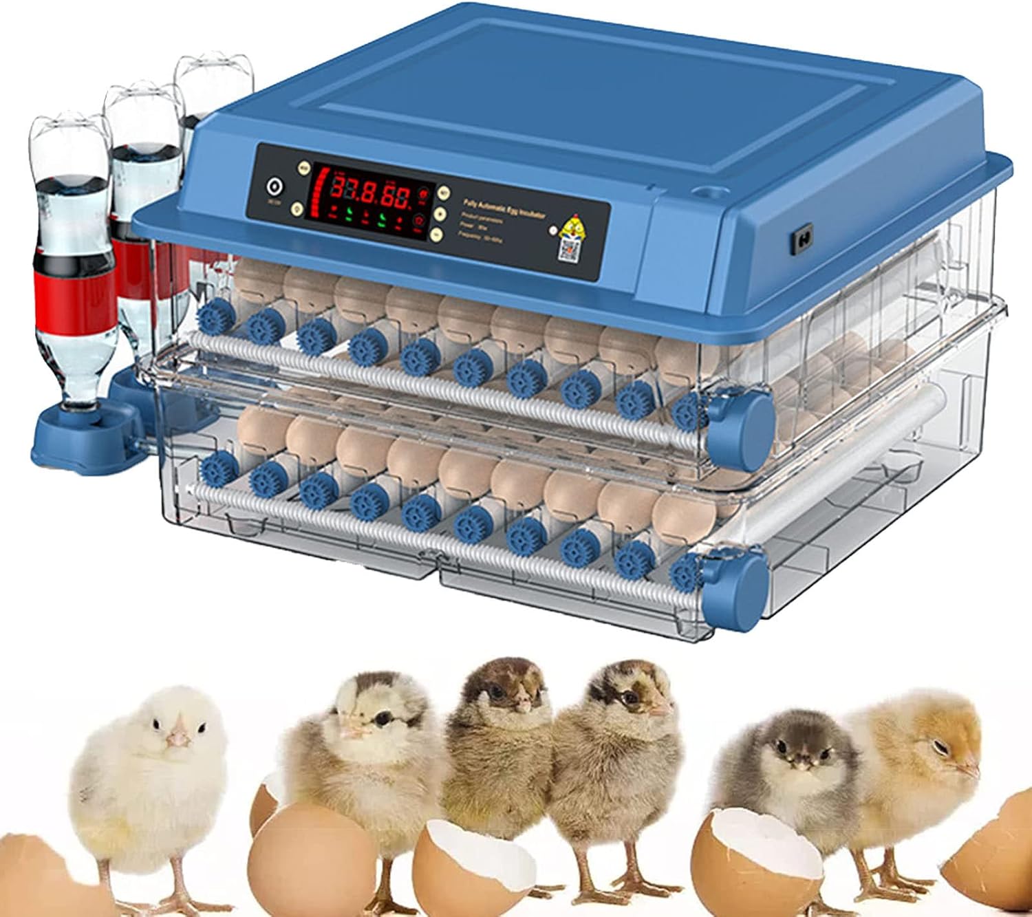 128 Egg Incubator with Automatic Turning, LED Display, Humidity & Temperature Control, Auto Water System & Built-in Egg Candler for Chicken, Duck, Quail, Goose