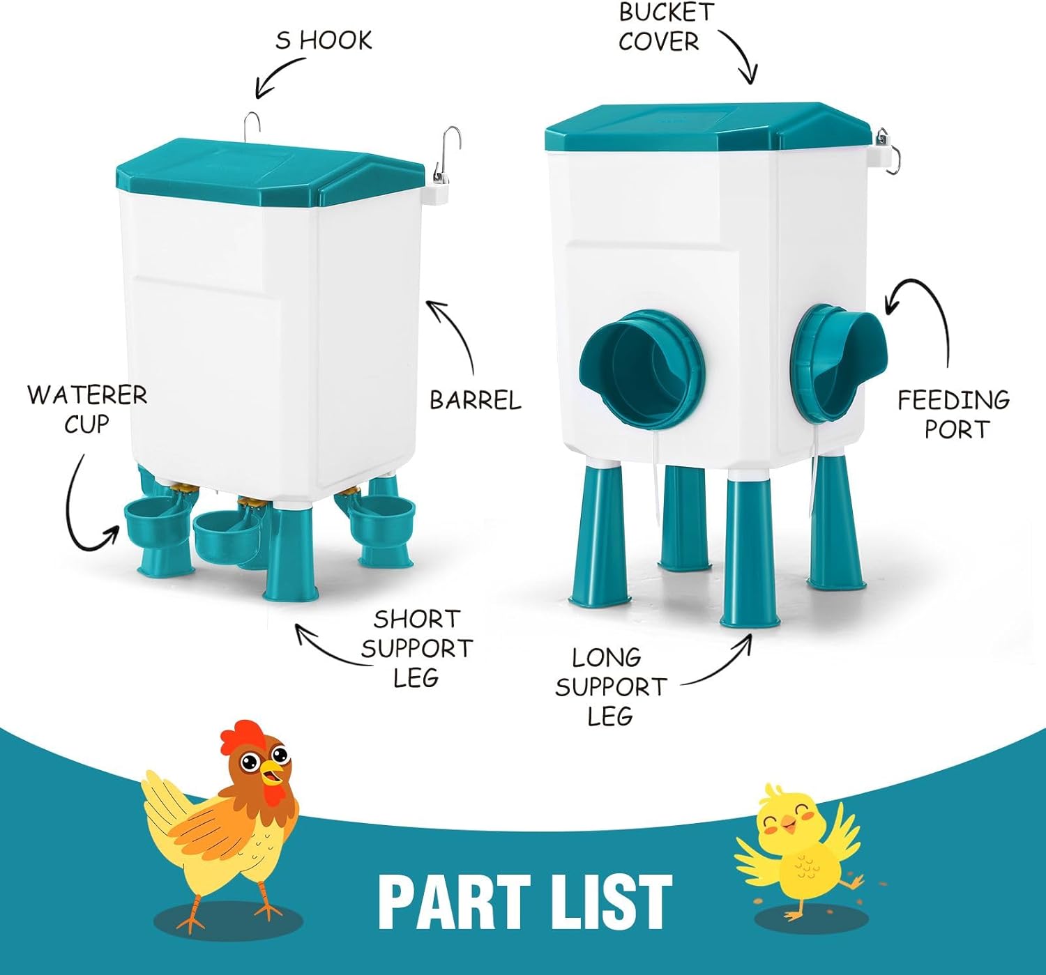 Automatic Chicken Feeder Waterer Set with 8KG Food 7L Water Capacity for Coop, Chickens, Ducks, Quails (Blue)