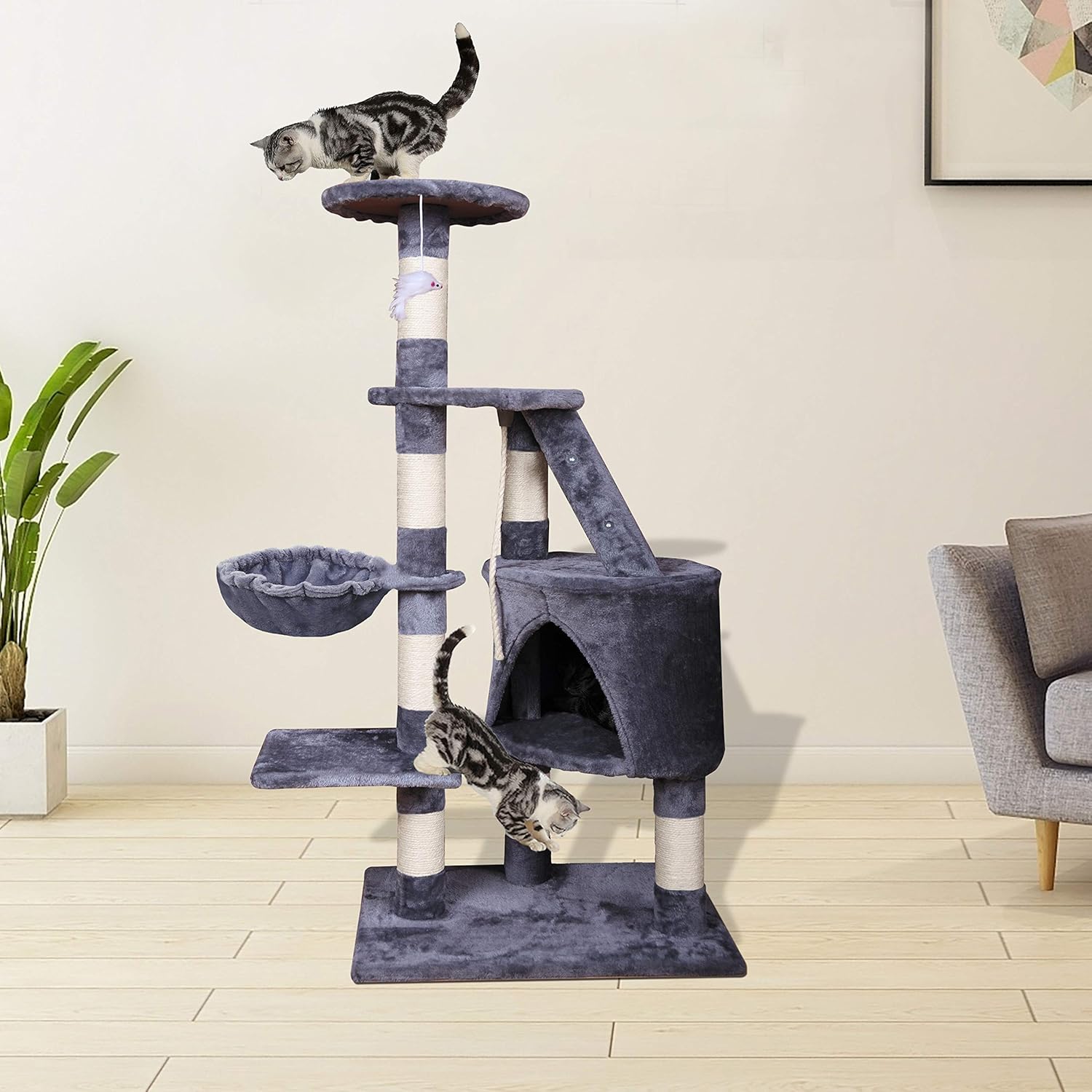 120cm Cat Tree for Indoor Cats with Condo, Hammock & Plush Perchfor for Kittens & Adult Cats