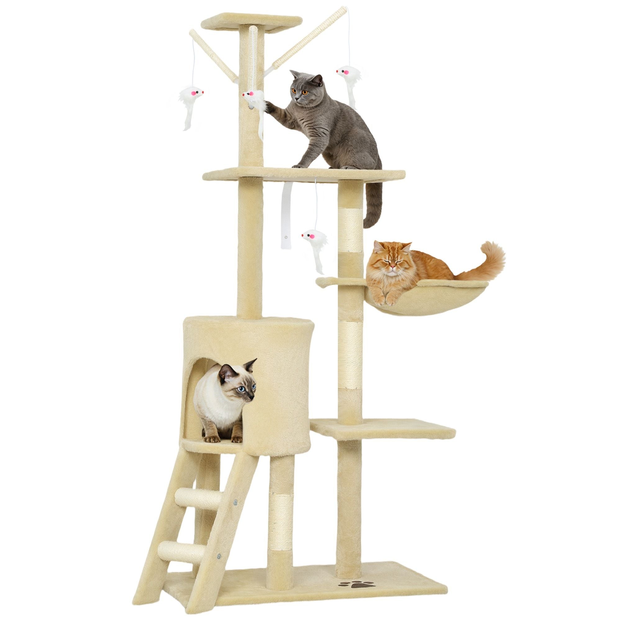 134cm Cat Tree for Indoor Cats with Hammock, Plush Perch & Sisal Scratching Posts for Kittens & Adult Cats (Beige)