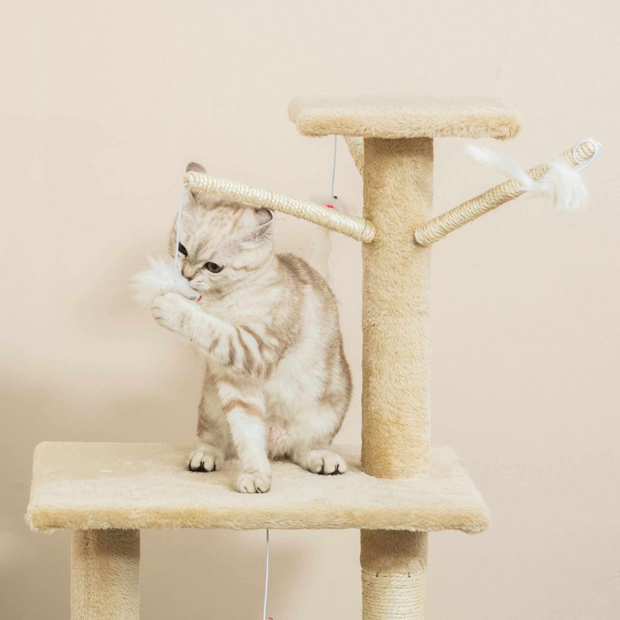 134cm Cat Tree for Indoor Cats with Hammock, Plush Perch & Sisal Scratching Posts for Kittens & Adult Cats (Beige)