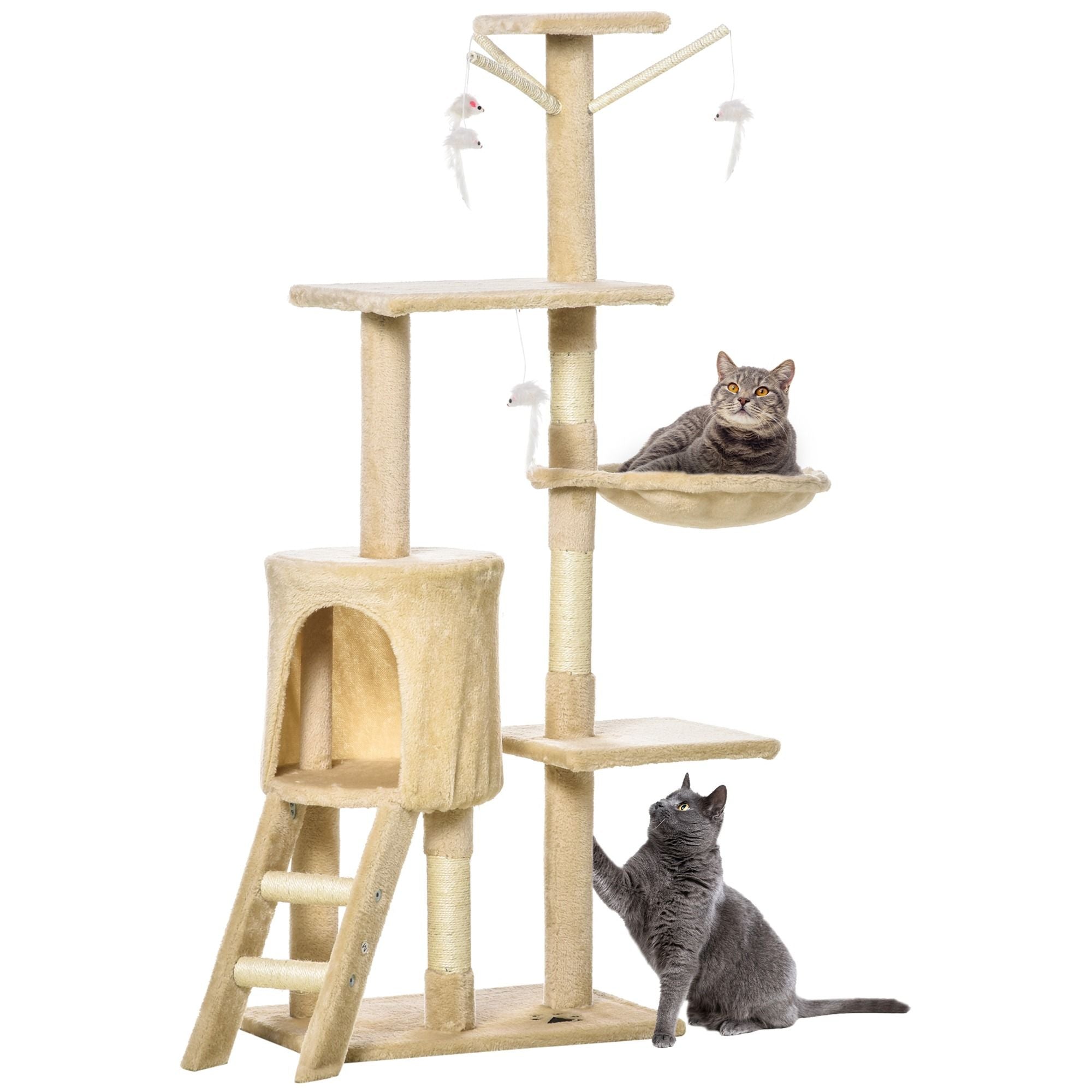 134cm Cat Tree for Indoor Cats with Hammock, Plush Perch & Sisal Scratching Posts for Kittens & Adult Cats (Beige)