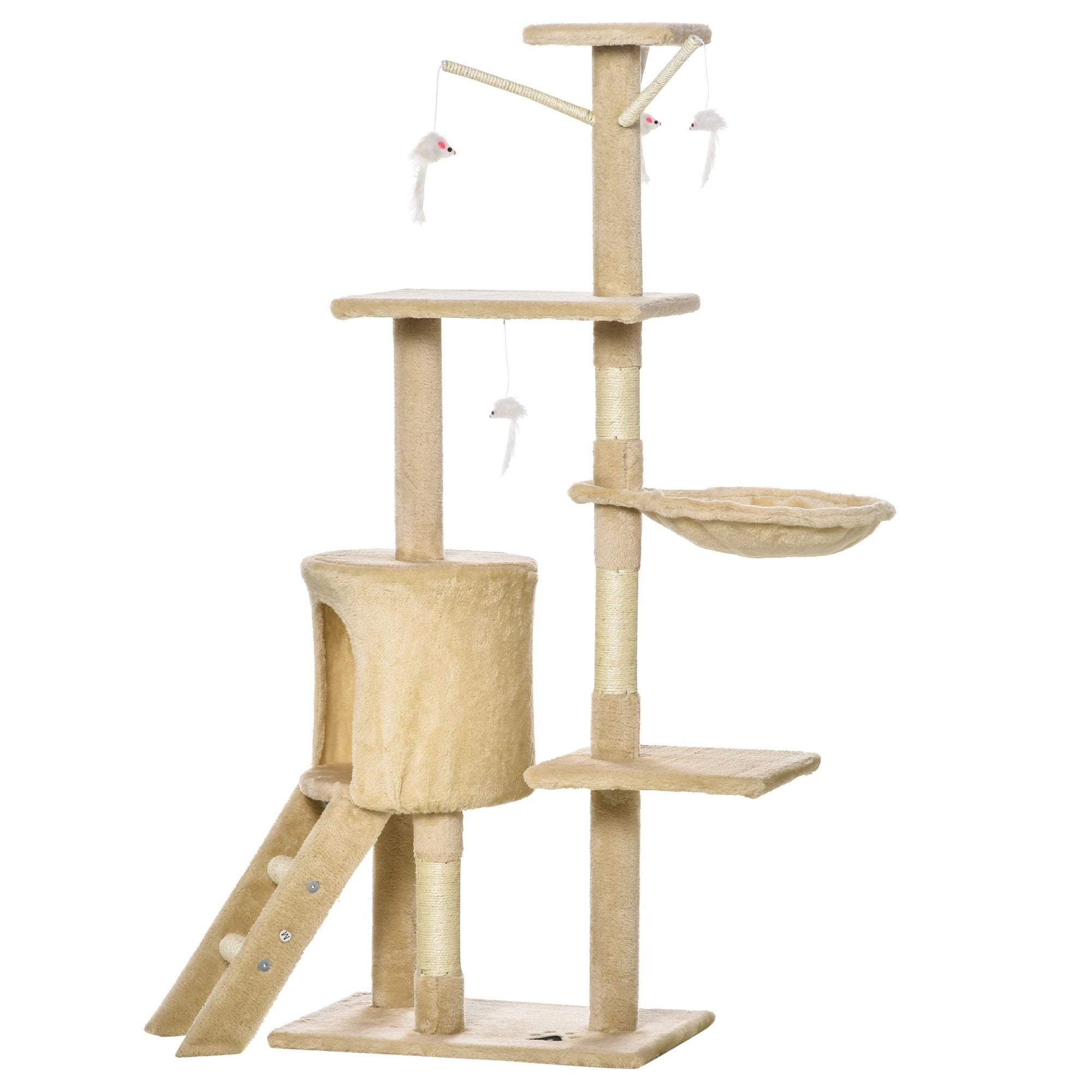 134cm Cat Tree for Indoor Cats with Hammock, Plush Perch & Sisal Scratching Posts for Kittens & Adult Cats (Beige)