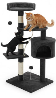 TGO 140cm Cat Tree for Indoor Cats with Plush Perch, Sisal Scratching Posts & Condo for Kittens & Adult Cats (Dark Grey)