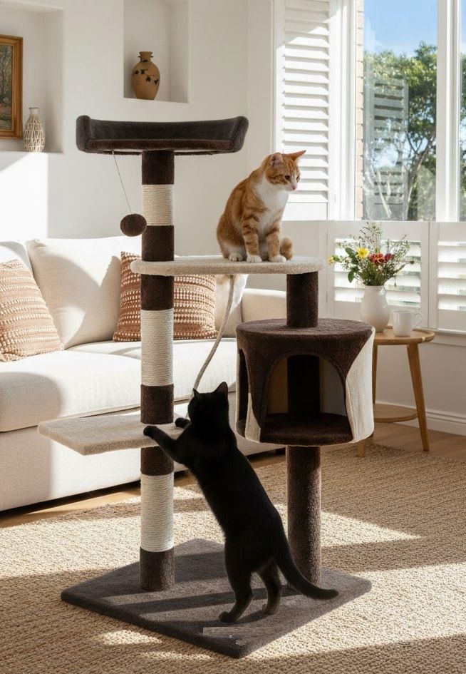 TGO 140cm Cat Tree for Indoor Cats with Plush Perch, Sisal Scratching Posts & Condo for Kittens & Adult Cats (Dark Grey)