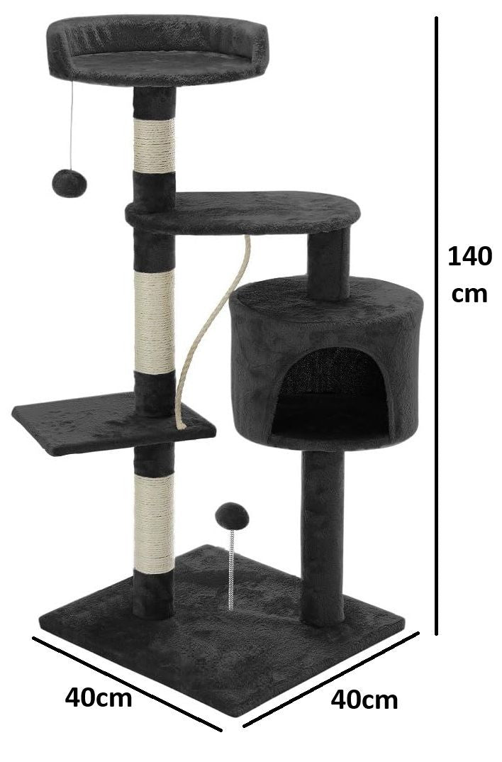 TGO 140cm Cat Tree for Indoor Cats with Plush Perch, Sisal Scratching Posts & Condo for Kittens & Adult Cats (Dark Grey)