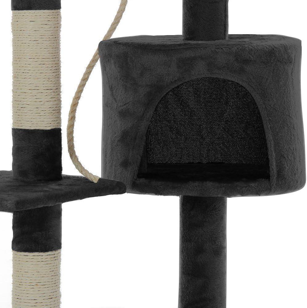 TGO 140cm Cat Tree for Indoor Cats with Plush Perch, Sisal Scratching Posts & Condo for Kittens & Adult Cats (Dark Grey)