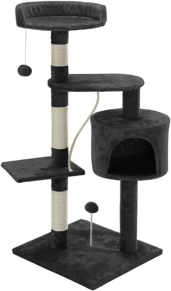 TGO 140cm Cat Tree for Indoor Cats with Plush Perch, Sisal Scratching Posts & Condo for Kittens & Adult Cats (Dark Grey)