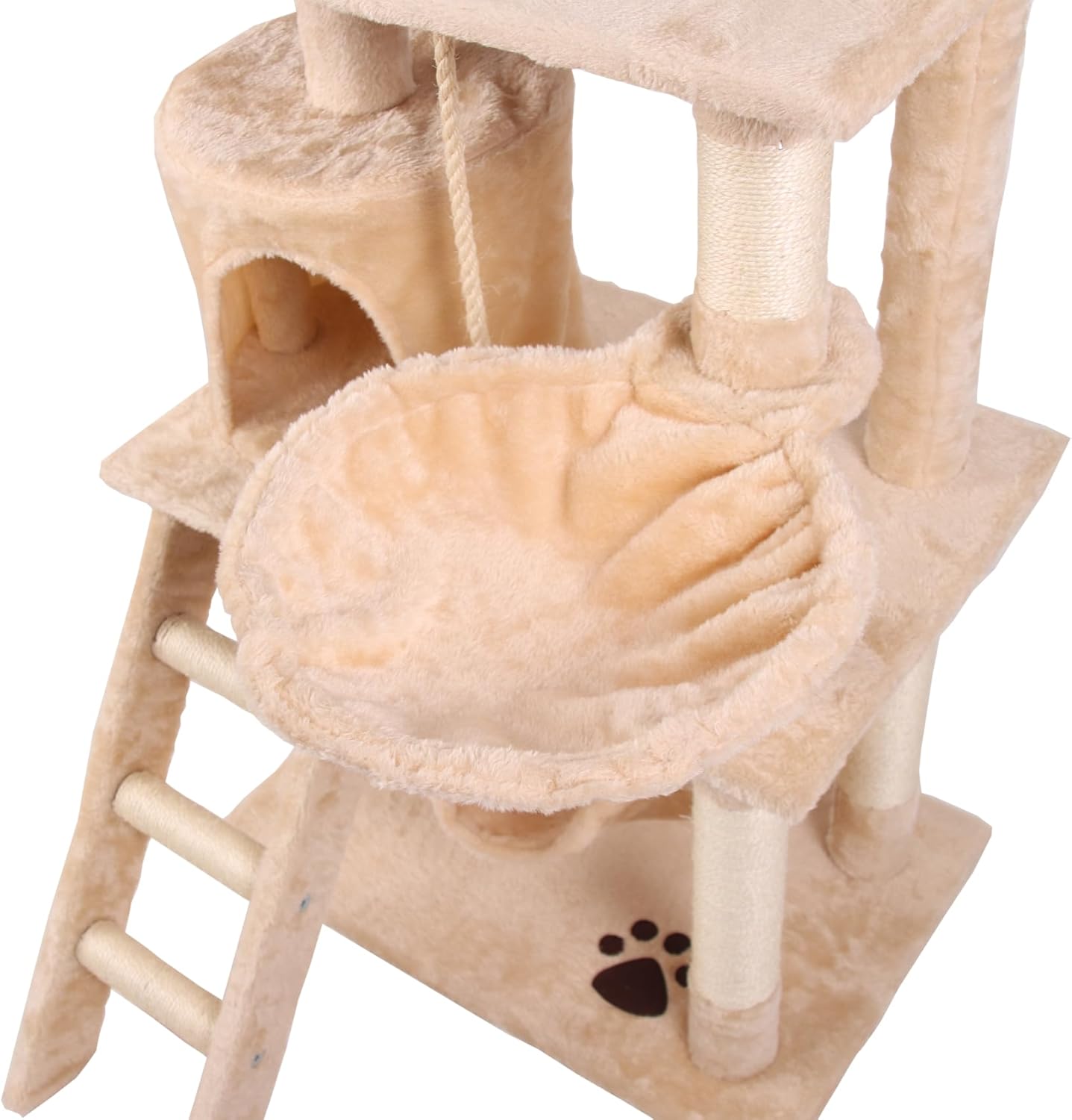 141cm Cat Tree Tower for Indoor Cats with Plush Perch, Ladder, Sisal Scratching Posts, Hammock & Condo for Kittens & Adult Cats (Beige)