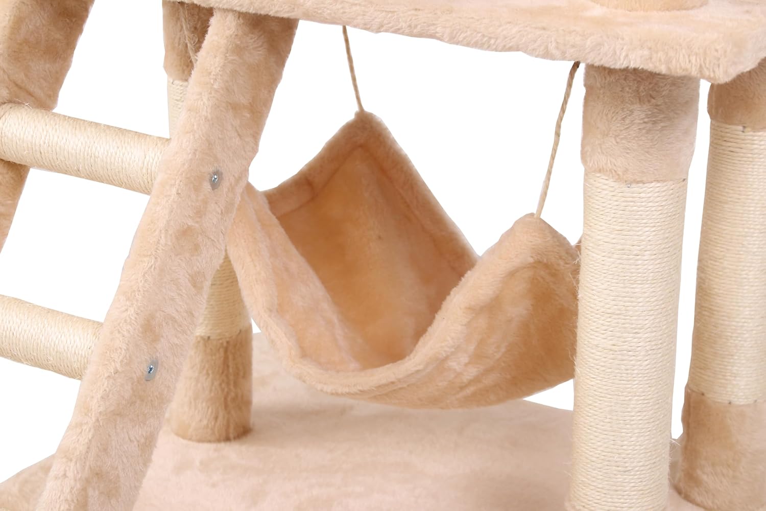 141cm Cat Tree Tower for Indoor Cats with Plush Perch, Ladder, Sisal Scratching Posts, Hammock & Condo for Kittens & Adult Cats (Beige)
