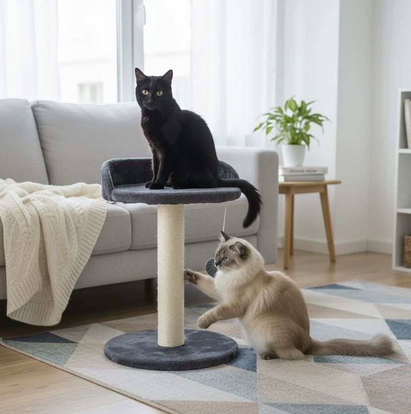 Cat Tree Tower for Indoor Cats with Plush Perch, Sisal Scratching Post & Hanging Ball Toy for Kittens or Small Breeds