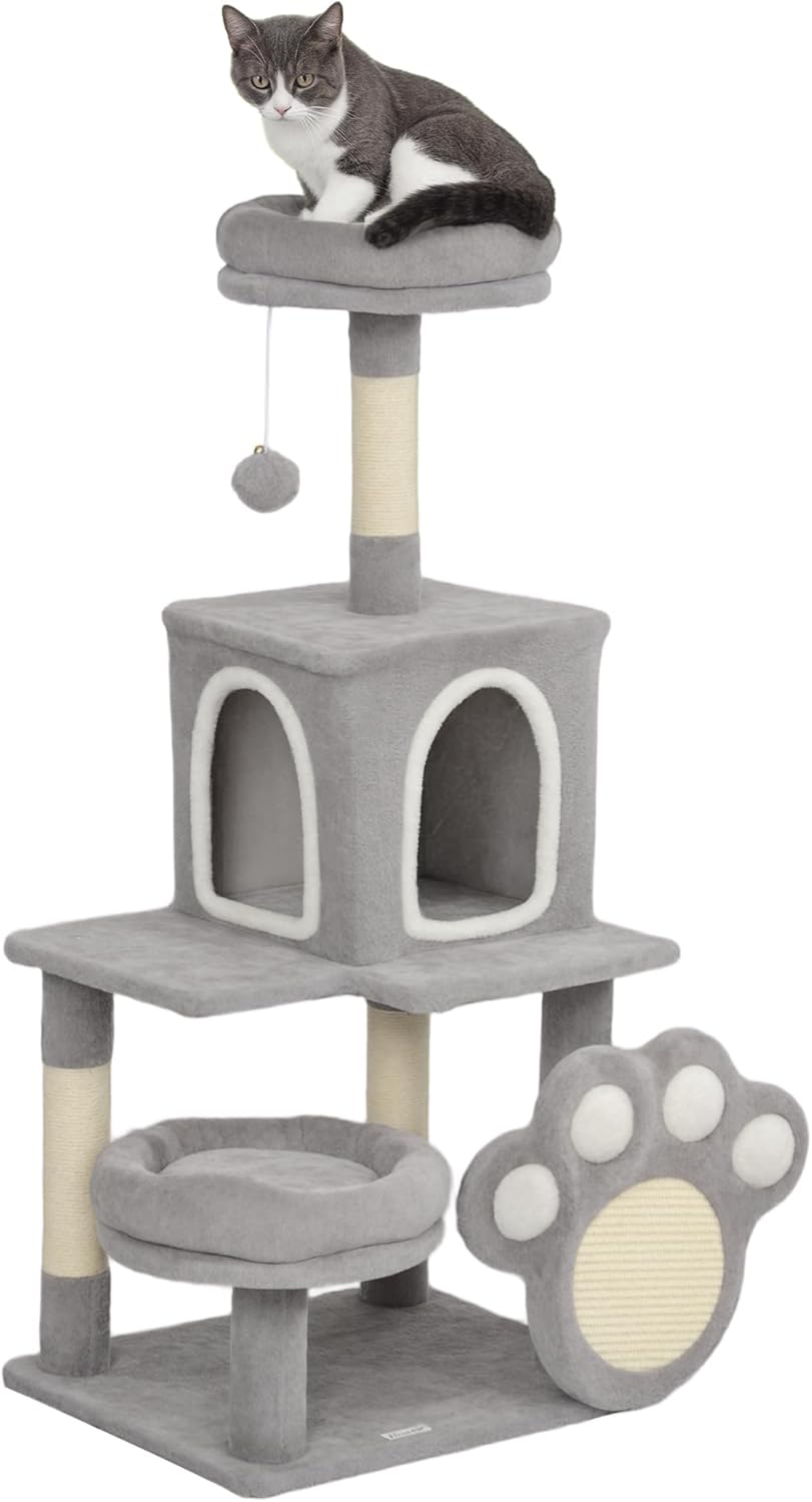 Large Cat Tree Tower for Indoor Cats with Plush Perch, Cat Condo, Natural Sisal Scratching Posts, Hanging Ball & Paw Scratcher