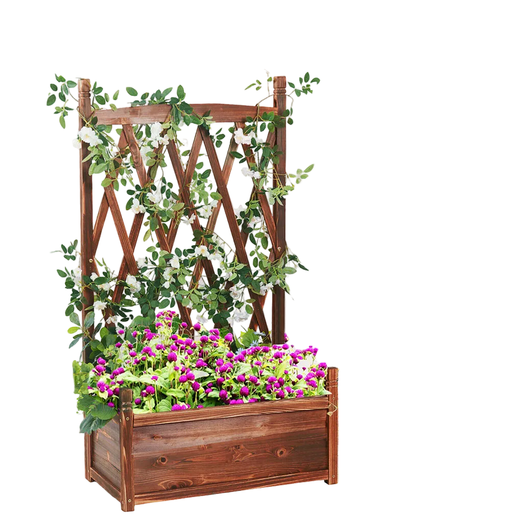 Elevated Wooden Planter Box L-64x36.5x115cm with Trellis