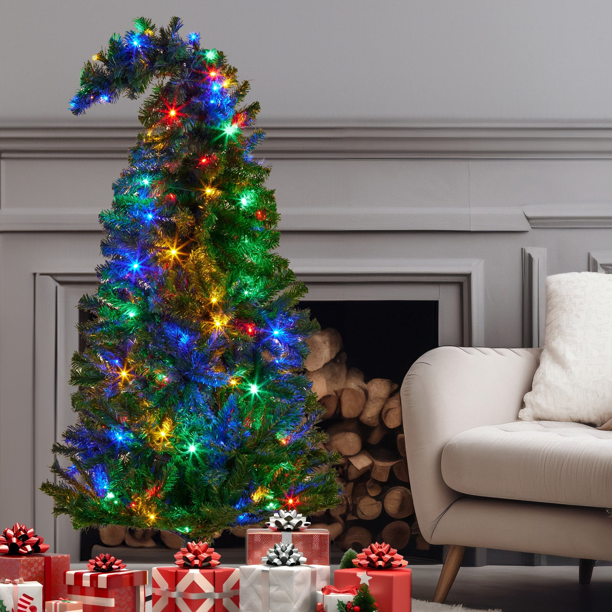 Christabelle Bad Santa 1.2m Curved Multicolour Pre-Lit Christmas Tree with 550 Tips