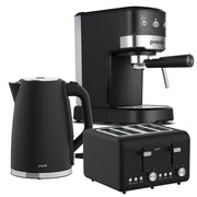 Pronti Breakfast Set with 1.25L Coffee Machine, Silver Noir Toaster & Kettle