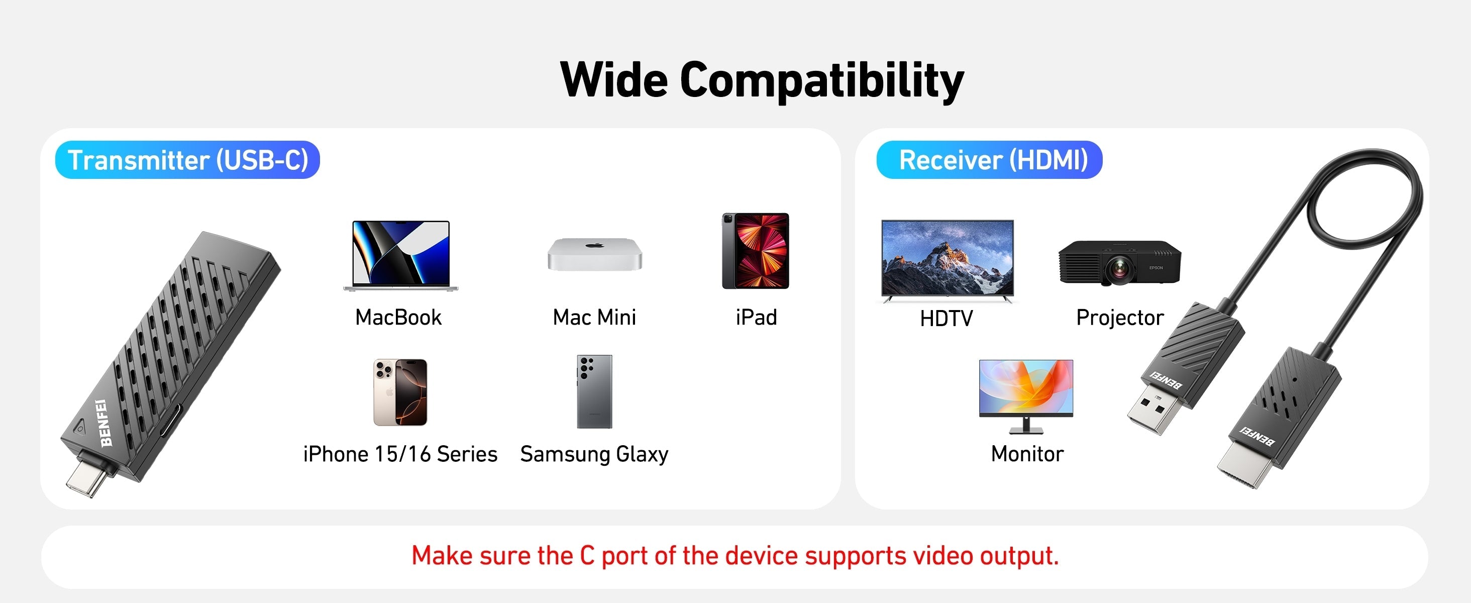 BENFEI 374BK Wireless HDMI Transmitter and Receiver (30M) 1920 x 1080P@60Hz