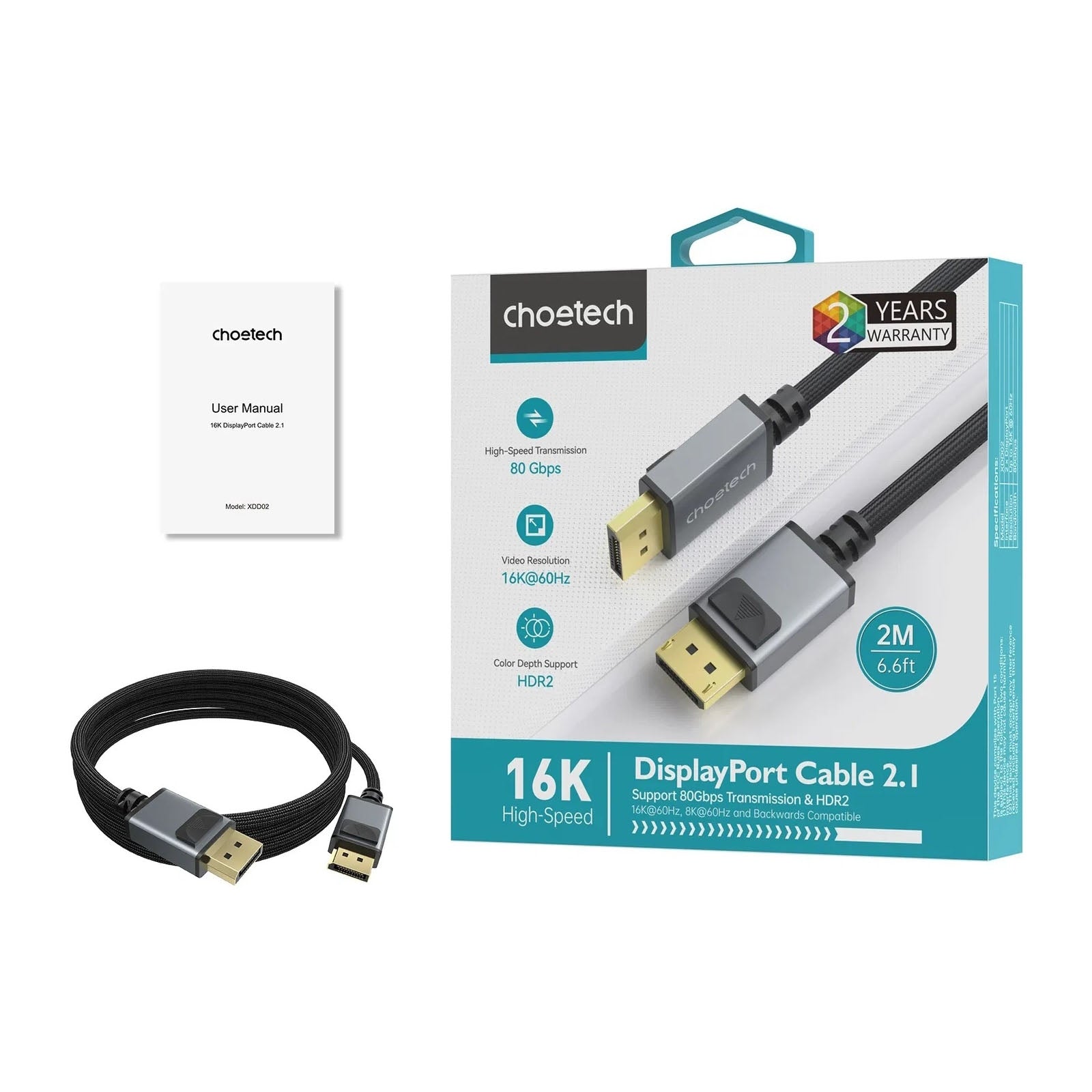 CHOETECH XDD02-3M 16K 60Hz / 8K 240Hz Resolution DP2.1 to DP cable 3M