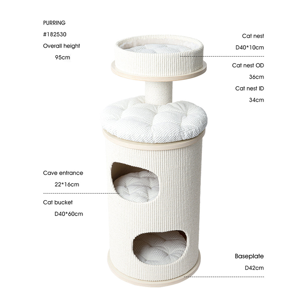 PURRING Multi-Level Sisal Barrel Cat Tower  - 95cm