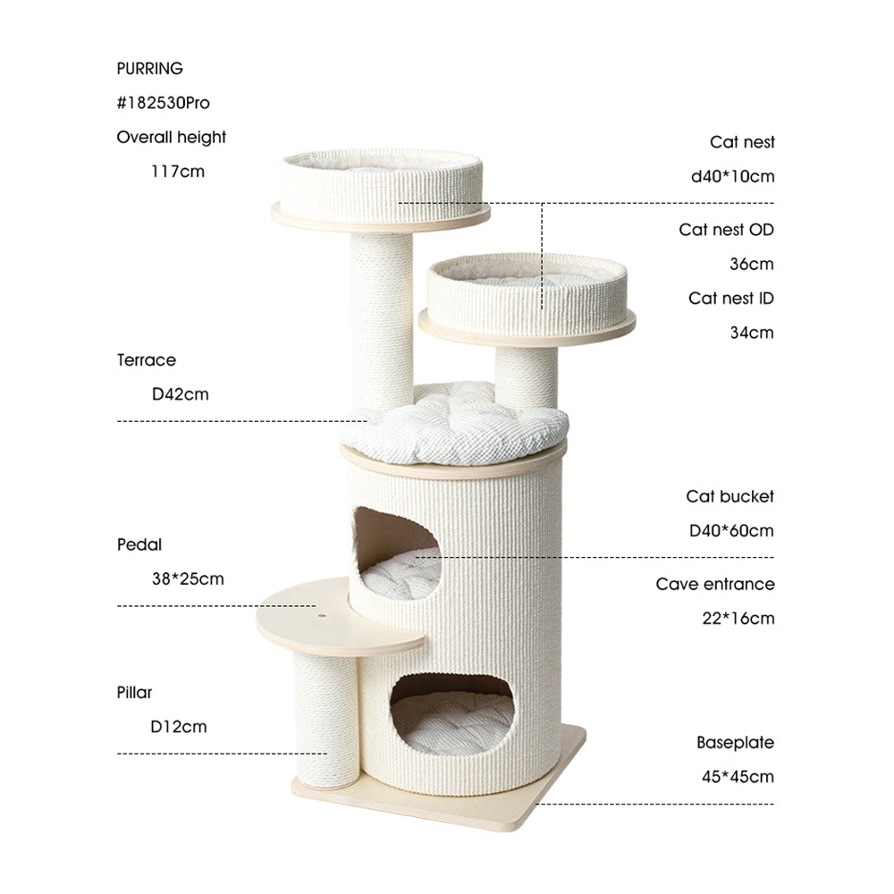 PURRING Multi-Level Sisal Barrel Cat Tower - PRO 117cm