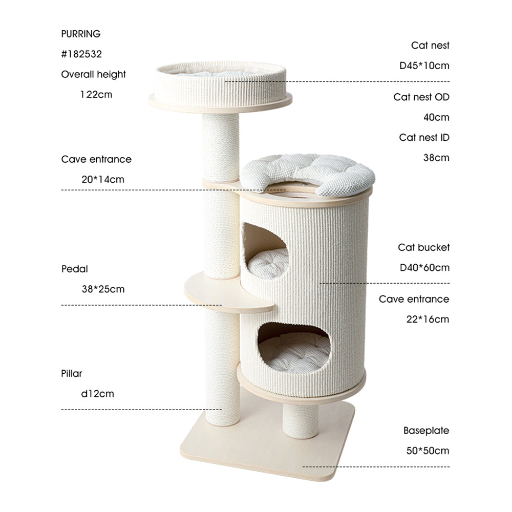 PURRING Plush & Sisal Barrel Cat Tower - 122cm