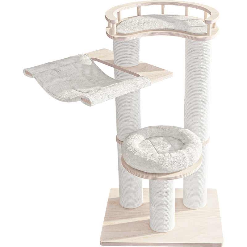 Leisure Loft With Hammock & Scratch Post - White Velvet - 127cm