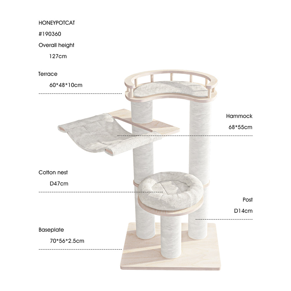 Leisure Loft With Hammock & Scratch Post - White Velvet - 127cm