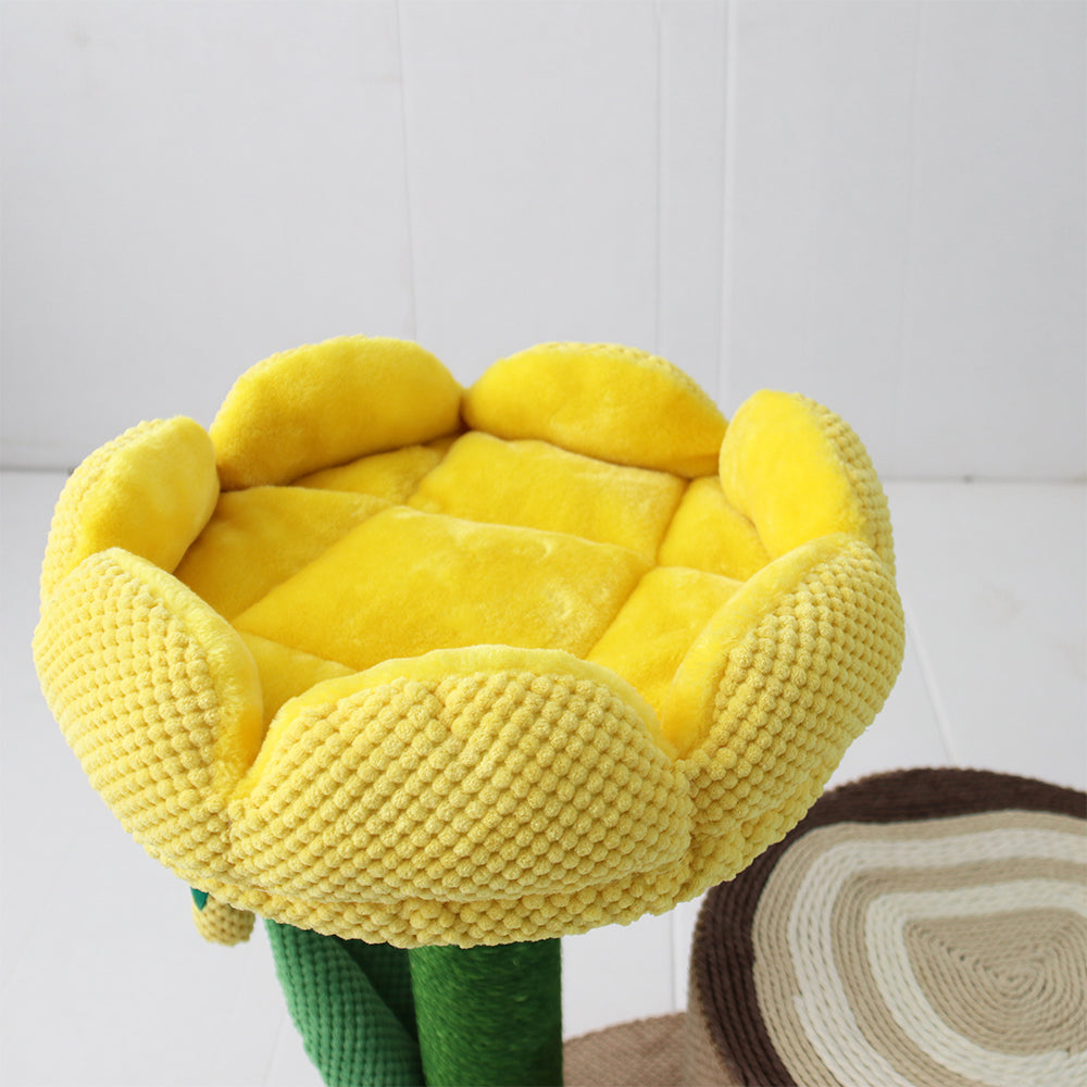 Log Cat House With Yellow Camelia Cat Scratching Tree