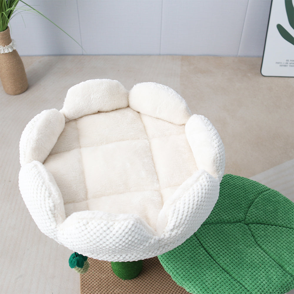 2 Level White Camelia Flower Cat Scratching Tree