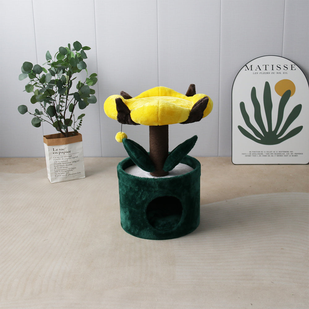Bucket Cat House With Enchanted Flower Cat Tree
