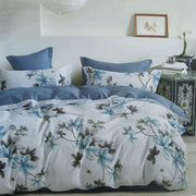 300TC Milla Blue Reversible Cotton Quilt Cover Set King