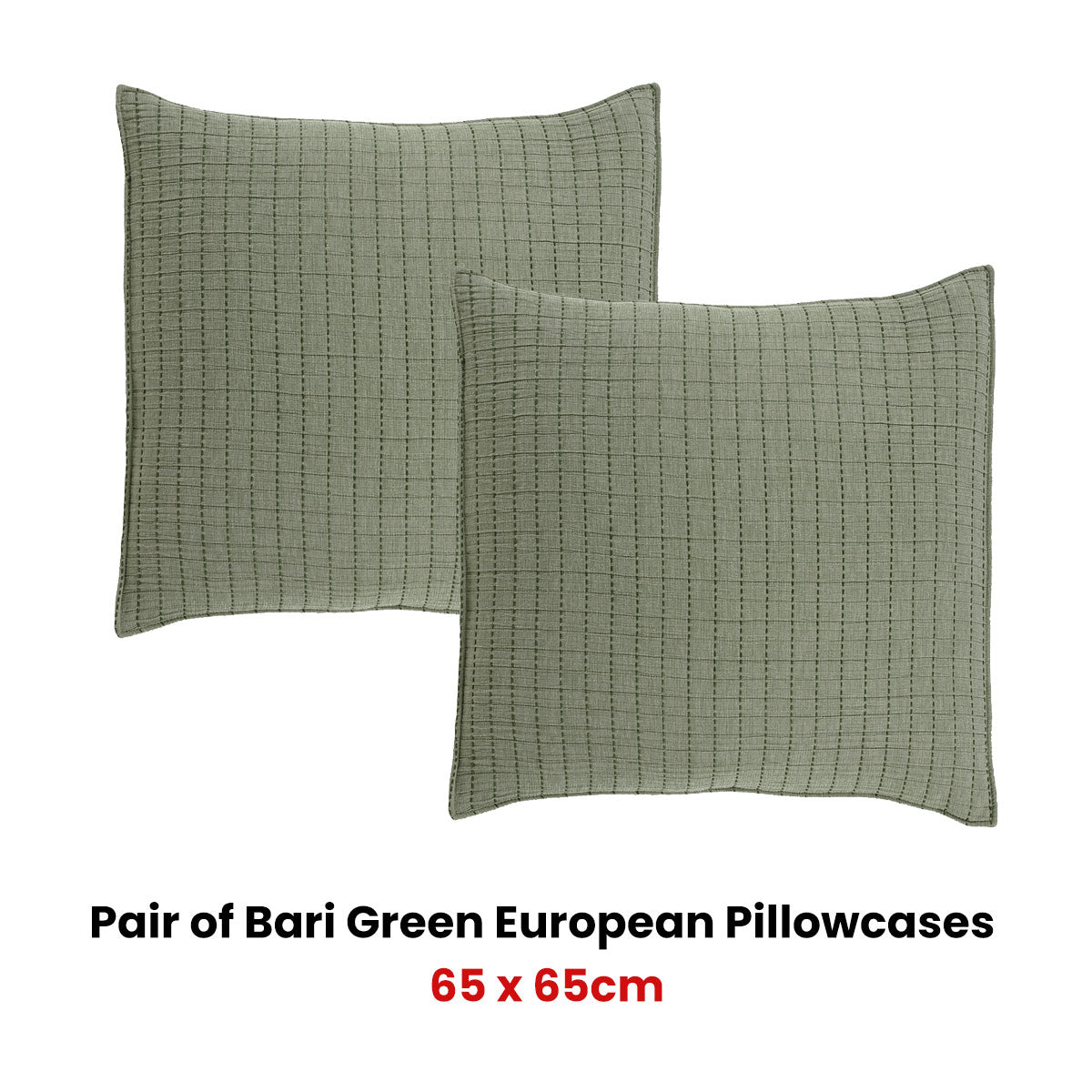 Bianca Pair of Bari Green European Pillowcases 65 x 65cm