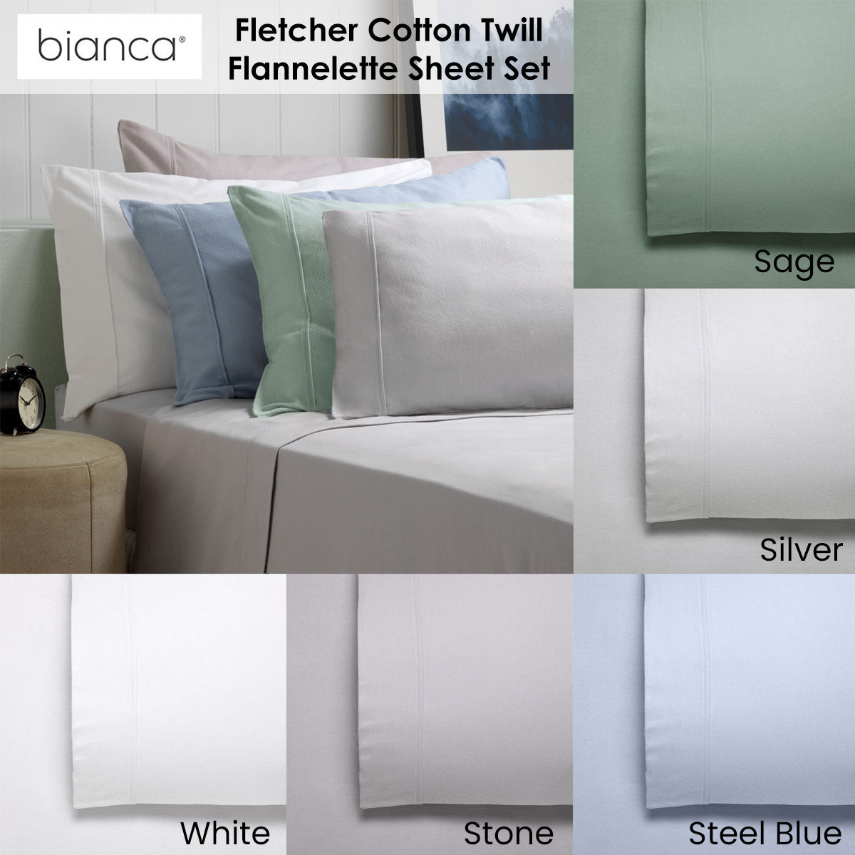 Bianca Fletcher Flannelette Cotton Sheet Set White Super King