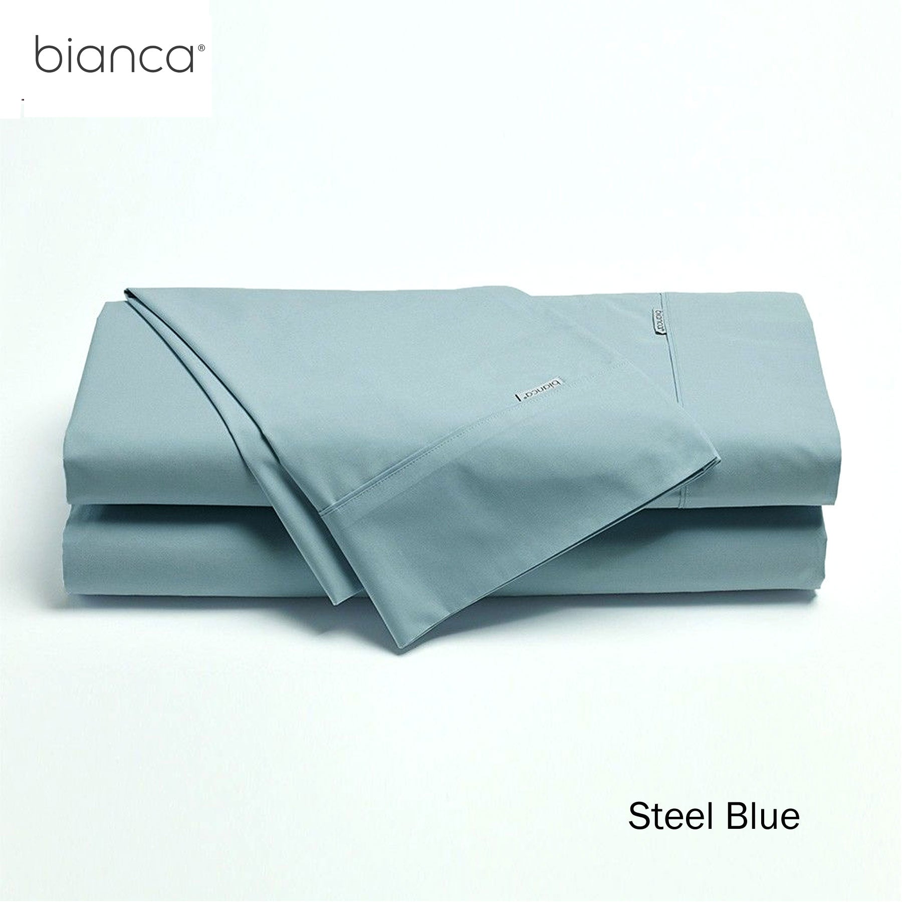 Bianca Heston Cotton Percale Sheet Set Steel Blue King Single
