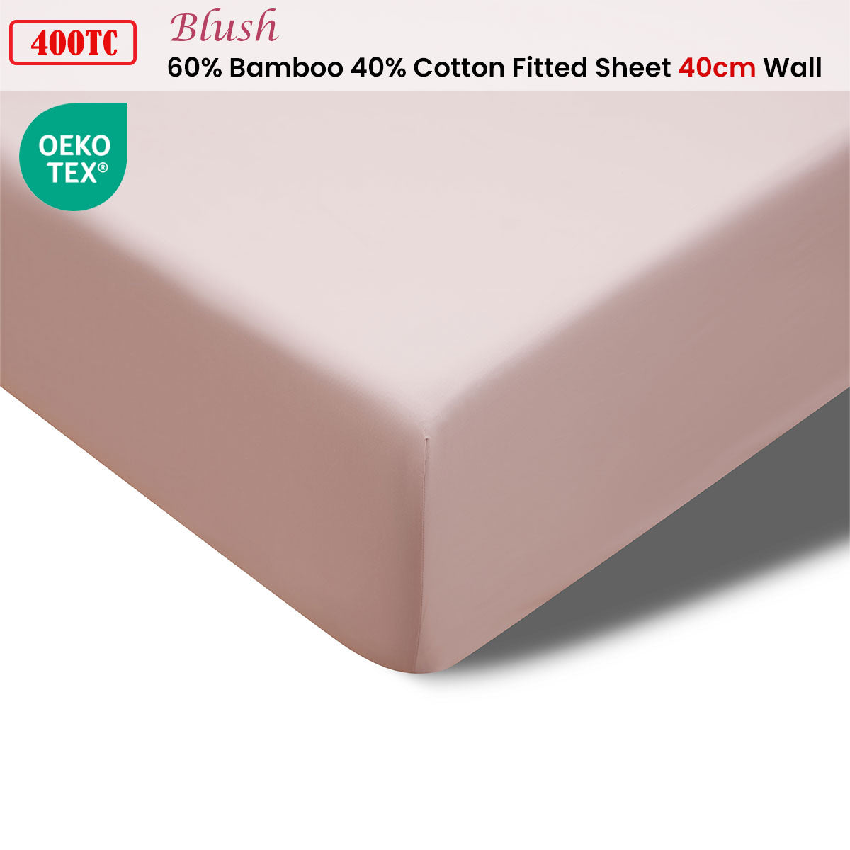 400TC Blush Bamboo Cotton Fitted Sheet 40cm Wall King