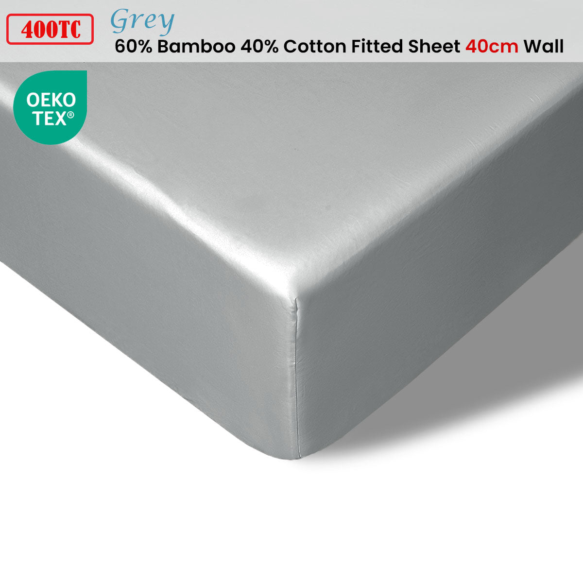 400TC Grey Bamboo Cotton Fitted Sheet 40cm Wall King