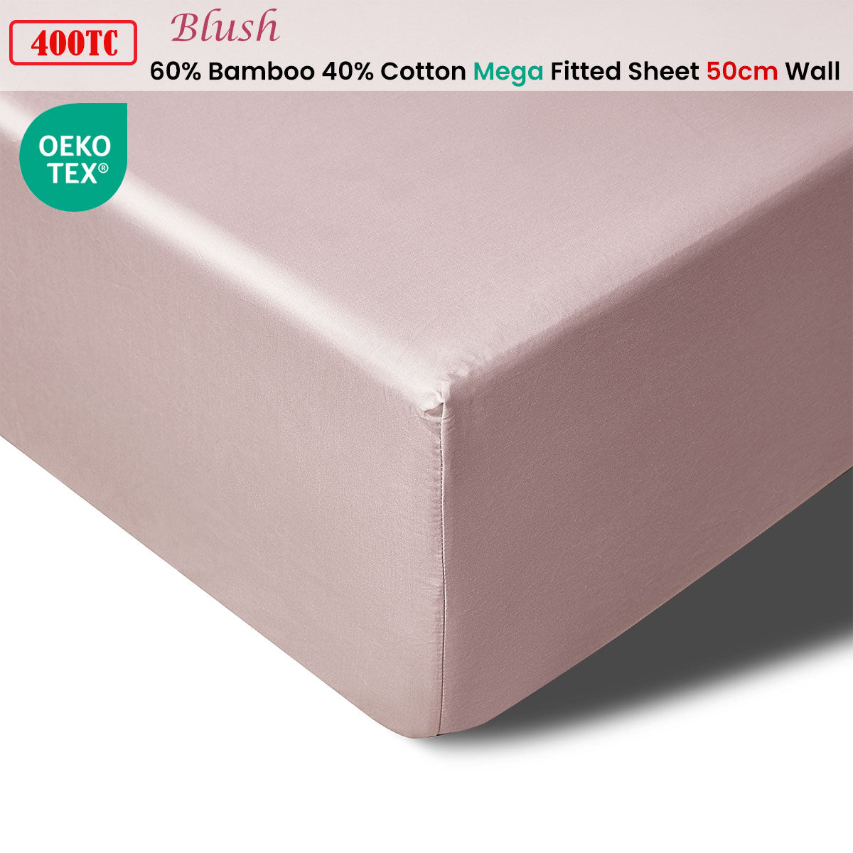 400TC Blush Bamboo Cotton Mega / Super Fitted Sheet 50cm Wall Queen