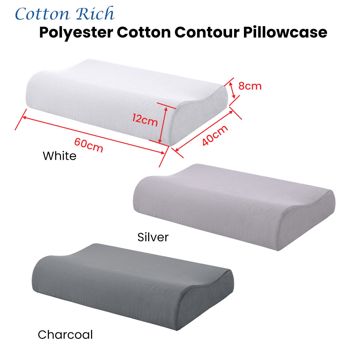 Charcoal Cotton Rich Contour Pillowcase 40x60x12cm