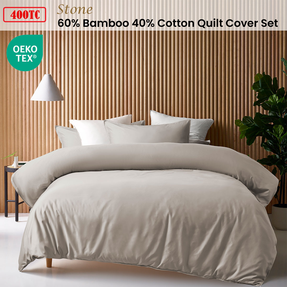 Stone 400TC Stone Bamboo Cotton Double Stitched Quilt Cover Set Single