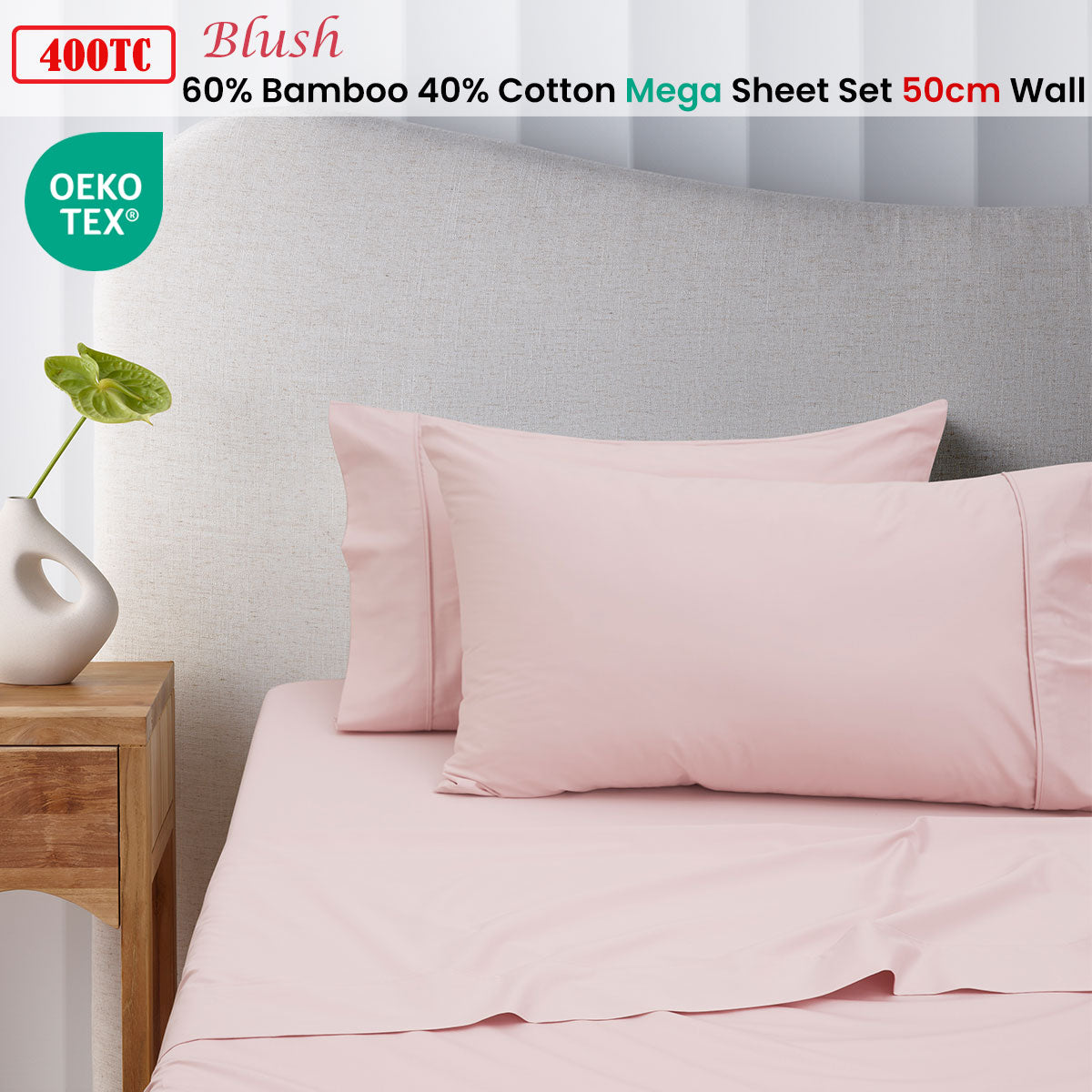400TC Blush Bamboo Cotton Mega / Super Sheet Set 50cm Wall Super King