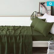 Vintage Design Homewares 100% Linen Olive Sheet Set Queen