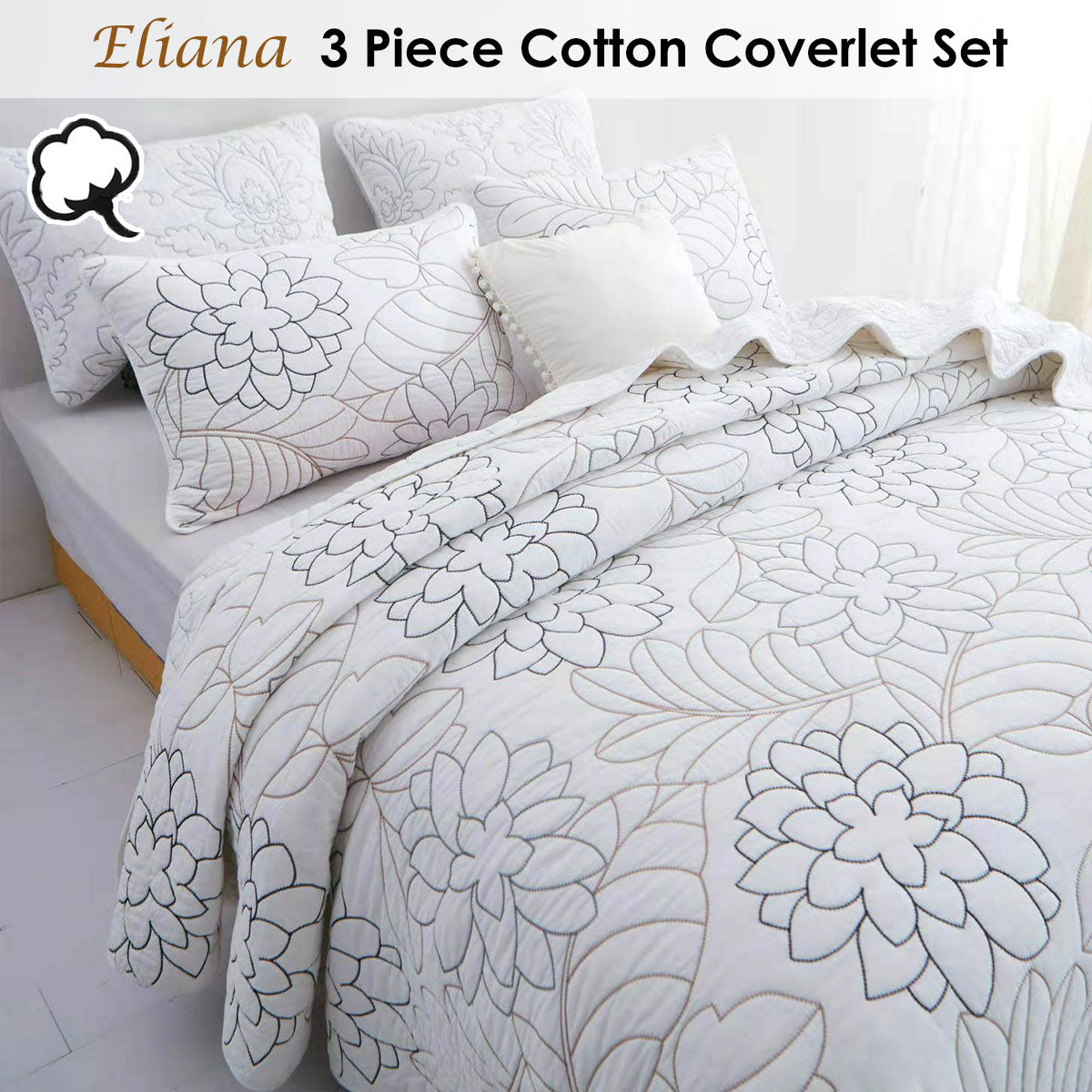 100% Cotton Coverlet Set Eliana Queen