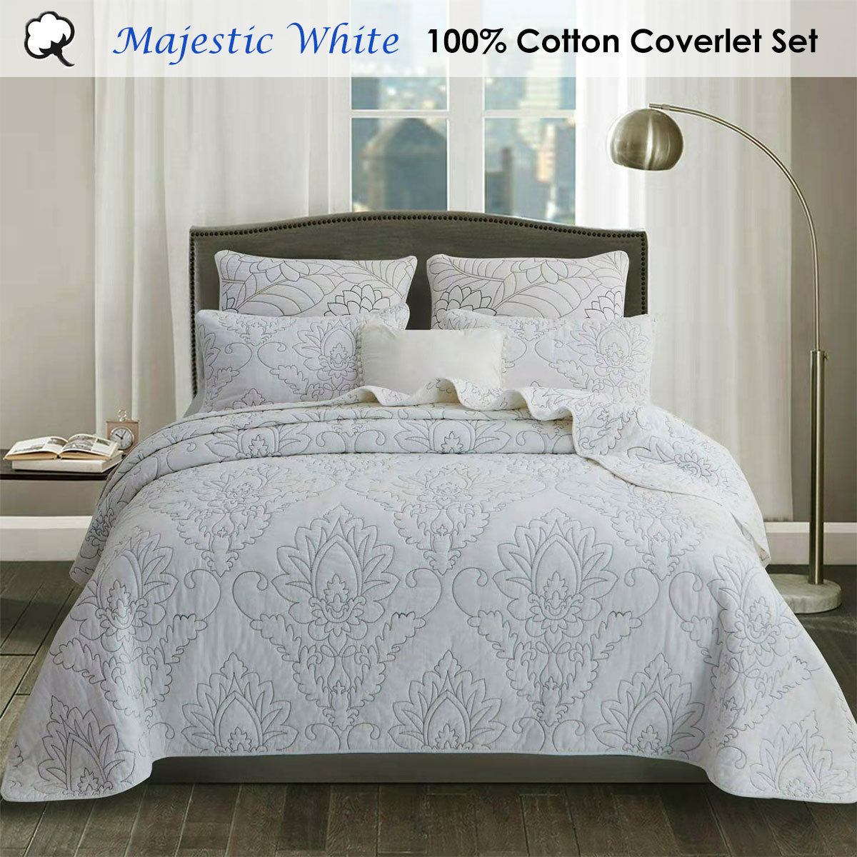 100% Cotton Coverlet Set Majestic White King
