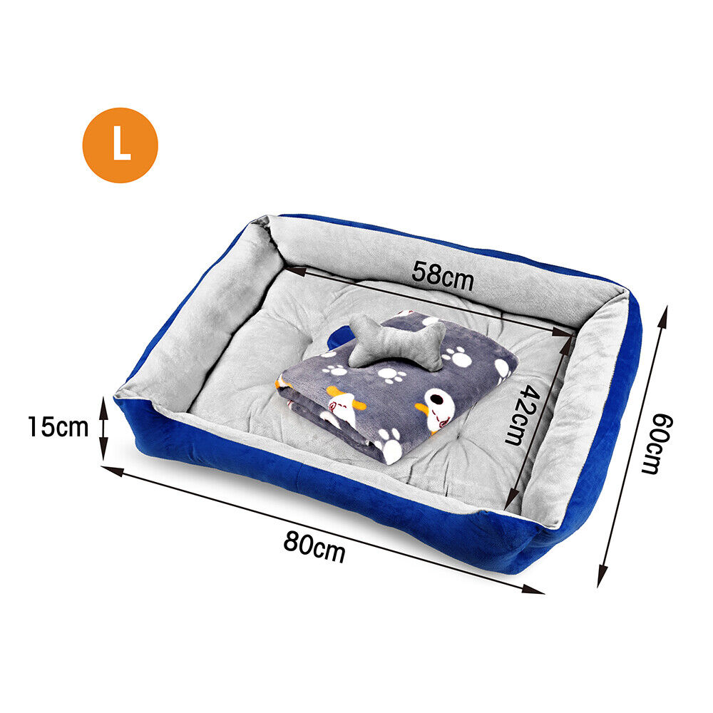 Navy Dog Bed Pet Cat Calming Floor Mat Sleeping Cave Washable Extra Large