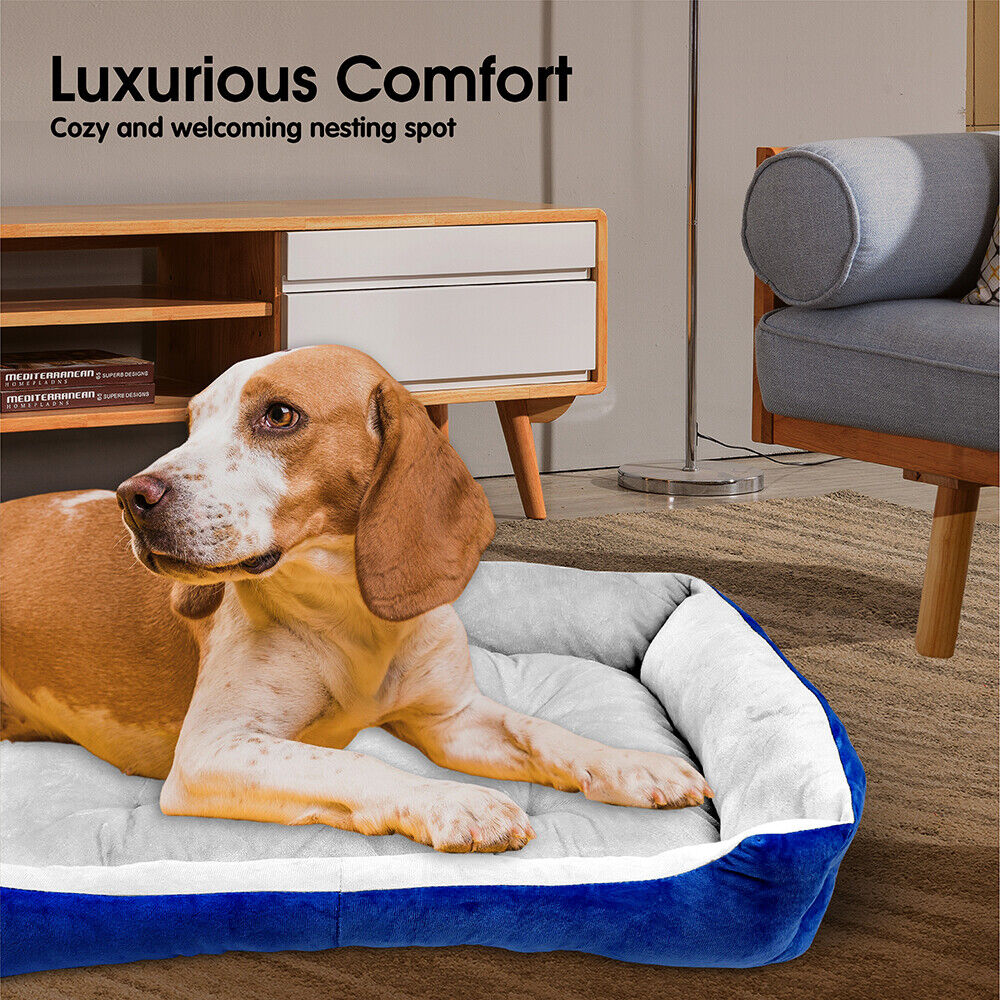 Navy Dog Bed Pet Cat Calming Floor Mat Sleeping Cave Washable Extra Large